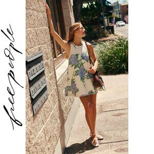 ☀️ Free People Susie Floral Mini Dress White Blue Hydrangea XS